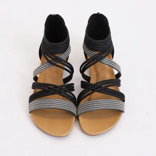 Comfortabel Abrikoos / Beige Strand Vlecht Sandalen Dames 2022 Peep Toe Platte Sandalen
