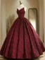 Schöne Burgunderrot Rose Drucken Ballkleider 2024 Ballkleid Bandeau Ärmellos Rückenfreies Lange Ball Festliche Kleider