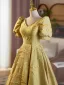 Elegant Yellow Printing Prom Dresses 2025 A-Line / Princess V-Neck Short Sleeve Backless Floor-Length / Long Prom Formal Dresses