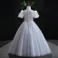 Chic / Beautiful Grey Glitter Pearl Sequins Flower Girl Dresses 2022 Ball Gown High Neck Puffy Short Sleeve Floor-Length / Long Prom Flower Girl Dresses