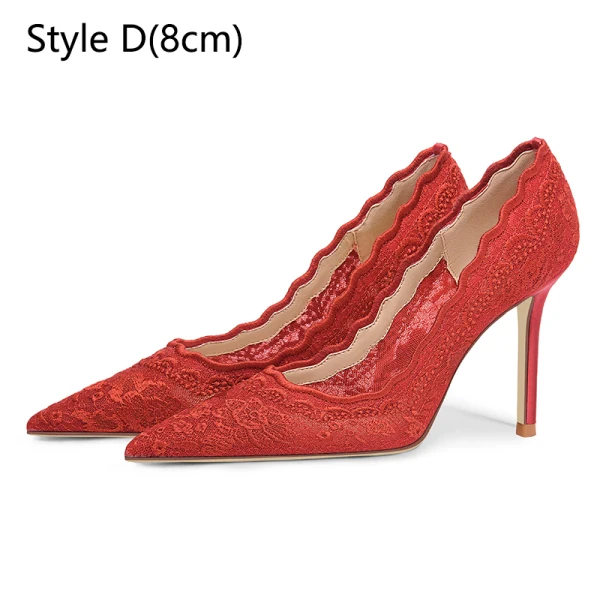 Elegant White Lace Flower Wedding Shoes 2024 8 cm Stiletto Heels Pointed Toe Wedding Pumps High Heels