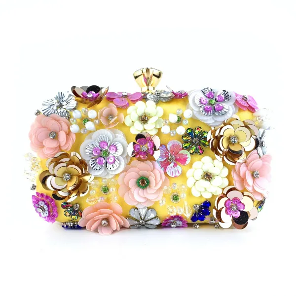 Chic / Beautiful Gold Pearl Rhinestone Sequins Outdoor / Garden Clutch Bags 2023 Satin