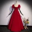 Elegant Pearl Burgundy Appliques Prom Dresses 2023 A-Line / Princess Square Neckline Short Sleeve Backless Floor-Length / Long Prom Formal Dresses