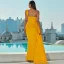 Fashion Yellow Holiday Split Front Evening Dresses 2022 Trumpet / Mermaid One-Shoulder Sleeveless Backless Floor-Length / Long Formal Dresses