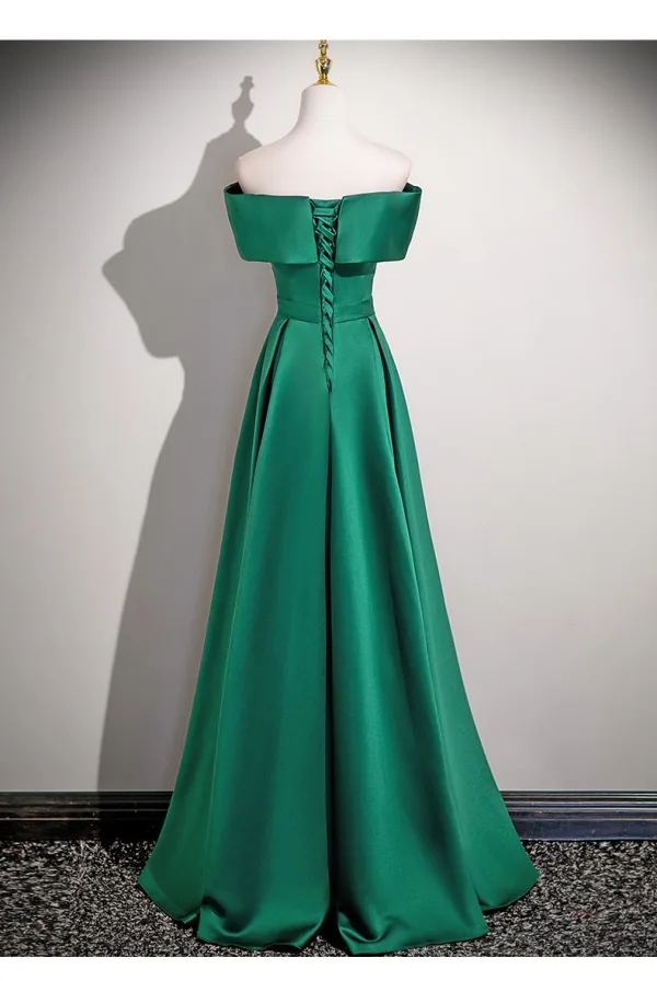 Vintage Grün Ballkleider 2026 Off Shoulder A Linie Ärmellos Rückenfreies Lange Ball Festliche Kleider