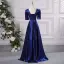 Vintage / Retro Royal Blue Prom Dresses 2024 A-Line / Princess V-Neck Short Sleeve Backless Floor-Length / Long Prom Formal Dresses