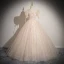 Élégant Champagne Paillettes Robe De Bal 2024 Robe Boule Encolure Carrée Manches Courtes Dos Nu Longue Promo Robe De Ceremonie