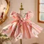 Chic / Beautiful Blushing Pink Embroidered Bow Birthday Short Flower Girl Dresses 2026 Ball Gown Scoop Neck Puffy Short Sleeve