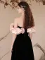 Chic / Beautiful Black Pearl Velvet Prom Dresses 2024 A-Line / Princess Off-The-Shoulder Ruffle Short Sleeve Backless Floor-Length / Long Prom Formal Dresses