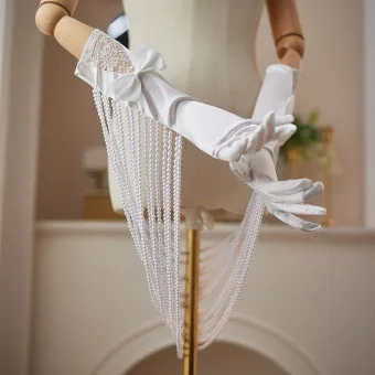 Vintage Retro Ivory Pearl Lace Flower Bow Wedding Bridal Gloves 2026