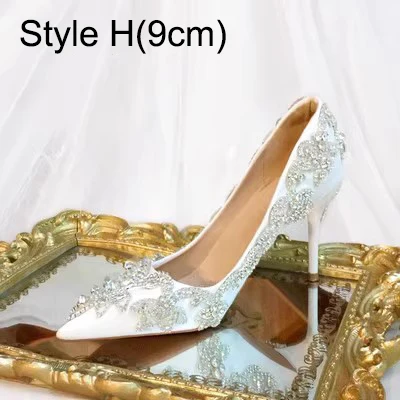Sexy White Rhinestone Leather Wedding Shoes 2023 11 cm Stiletto Heels Pointed Toe Wedding Pumps High Heels
