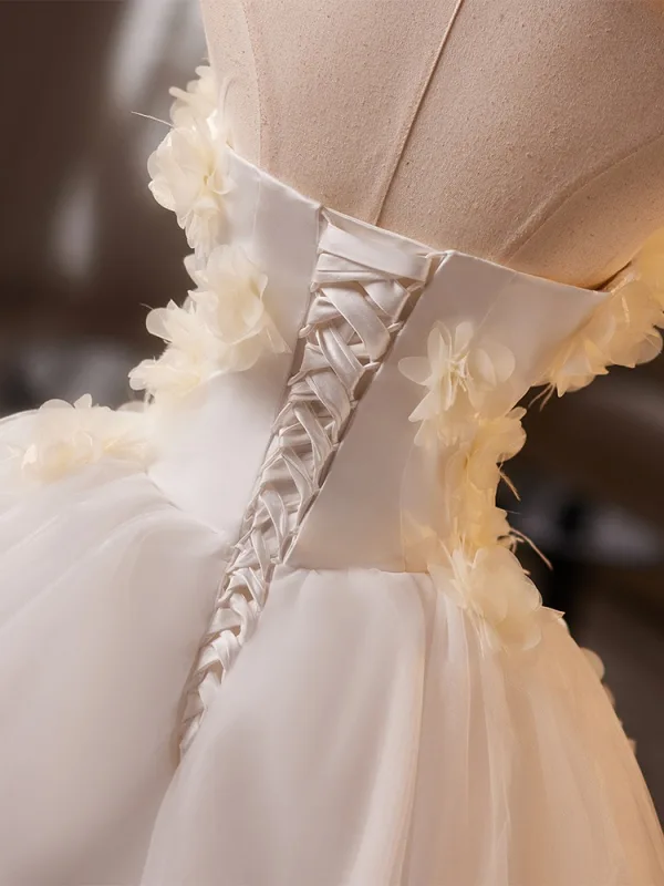 Chic / Belle Blanche Appliques Robe De Bal 2025 Robe Boule Bustier Sans Manches Dos Nu Longue Robe De Ceremonie