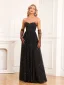 Charmant Noire Paillettes Robe De Soirée 2024 Princesse Bretelles Spaghetti Sans Manches Dos Nu Longue Soirée Robe De Ceremonie