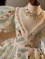 Bling Bling Champagne Beading Pearl Rhinestone Sequins Birthday Flower Girl Dresses 2024 Ball Gown High Neck Puffy Short Sleeve Floor-Length / Long