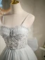Fashion Grey Birthday Party Dresses 2022 A-Line / Princess Spaghetti Straps Beading Pearl Sequins Sleeveless Backless Bow Floor-Length / Long Cocktail Party Formal Dresses