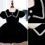 Chic / Beautiful Black Suede Birthday Flower Girl Dresses 2022 Ball Gown Scoop Neck Puffy Short Sleeve Pearl Floor-Length / Long Flower Girl Dresses