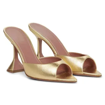 Chic Beautiful Gold Street Wear Womens Sandals 2022 9 Cm Stiletto Heels Open Peep Toe Sandals High Heels