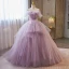 Elegant Lavender Cascading Ruffles Appliques Prom Dresses 2023 Ball Gown Off-The-Shoulder Sleeveless Pearl Backless Sash Sweep Train Prom Formal Dresses
