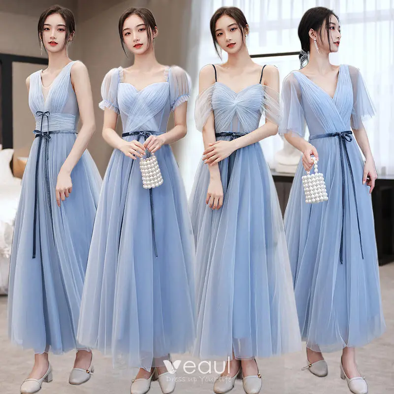 wedding bridesmaid dresses blue Zapaka Women Blue Bridesmaid Dress with Ruffles Tulle Corset Long Wedding  Party Dresses – ZAPAKA