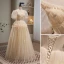 Chic / Belle Champagne Volants en Cascade Robe De Bal 2023 Princesse Perle V-Cou Manches Courtes Dos Nu Longue Promo Robe De Ceremonie