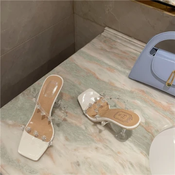 Zomer Witte Sexy Doorzichtig Avond Rhinestone Sandalen Dames 2022 Peep Toe 9 Cm Naaldhakken Stiletto Sandalen Hoge Hakken