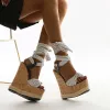 Fashion Black Street Wear Womens Sandals 2023 Ankle Strap Waterproof 17 cm Wedges Open / Peep Toe Sandals High Heels