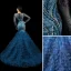 High-end Ocean Blue Handmade  Beading Sequins Pierced Evening Dresses 2023 Trumpet / Mermaid Scoop Neck Long Sleeve Court Train Evening Party Formal Dresses