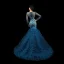High-end Ocean Blue Handmade  Beading Sequins Pierced Evening Dresses 2023 Trumpet / Mermaid Scoop Neck Long Sleeve Court Train Evening Party Formal Dresses