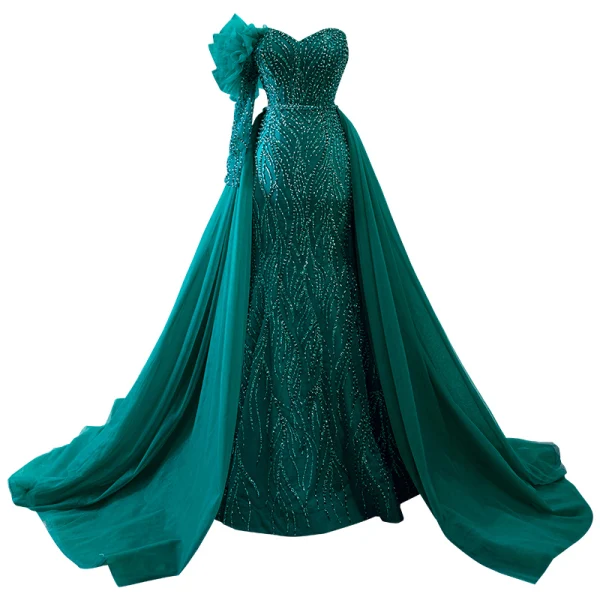 High-end Dark Green Handmade  Beading Evening Dresses 2023 Trumpet / Mermaid Strapless Sleeveless Backless Sweep Train Evening Party Formal Dresses