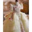Vintage / Retro Medieval Champagne Beading Lace Flower Pearl Sequins Cascading Ruffles Birthday Flower Girl Dresses 2025 Ball Gown High Neck Short Sleeve