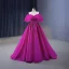 Fashion Fuchsia Beading Prom Dresses 2023 Ball Gown Off-The-Shoulder Short Sleeve Backless Floor-Length / Long Prom Formal Dresses