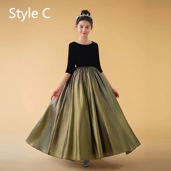Chic / Beautiful Black Gold Birthday Flower Girl Dresses 2024 Ball Gown Scoop Neck Sleeveless Bow Floor-Length / Long