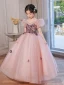 Chic / Beautiful Blushing Pink Sequins Birthday Flower Girl Dresses 2022 Ball Gown Square Neckline Puffy Short Sleeve Backless Floor-Length / Long Flower Girl Dresses
