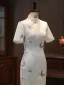 Chinese style White Embroidered Butterfly Tea-length Cheongsam 2026 Trumpet / Mermaid High Neck Short Sleeve