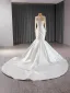 High-end Elegant White Pearl Sequins Satin Wedding Dresses 2024 Trumpet / Mermaid Scoop Neck Long Sleeve Floor-Length / Long Wedding