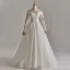 Modest / Simple White Lace Flower Wedding Dresses 2025 A-Line / Princess Off-The-Shoulder Long Sleeve Backless Floor-Length / Long