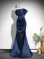 Vintage / Retro Navy Blue Evening Dresses 2026 Trumpet / Mermaid Off-The-Shoulder Short Sleeve Backless Floor-Length / Long Formal Dresses