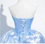 Fashion Sky Blue Pearl Rhinestone Prom Dresses 2025 Ball Gown Strapless Sleeveless Backless Court Train Satin Prom Formal Dresses
