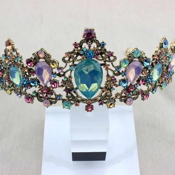 Vintage Multi-Kolory Rhinestone Stop Tiara Ozdoby Do Włosów Ślubne 2023 Ślub