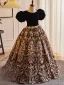 Vintage / Retro Black Printing Birthday Flower Girl Dresses 2024 Ball Gown Scoop Neck Puffy Short Sleeve Backless