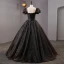Vintage / Retro Black Rhinestone Sequins Lace Flower Prom Dresses 2023 Ball Gown Square Neckline Puffy Short Sleeve Backless Floor-Length / Long Prom Formal Dresses