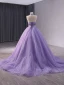 High End Lila Perlenstickerei Pailletten Plissee Ballkleider 2024 Ballkleid Neckholder Ärmellos Rückenfreies Sweep / Pinsel Zug Ball Festliche Kleider