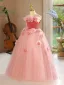 Elegant Blushing Pink Appliques Flower Girl Dresses 2024 Ball Gown Scoop Neck Flower Girl Dresses Backless Floor-Length / Long Birthday Sleeveless