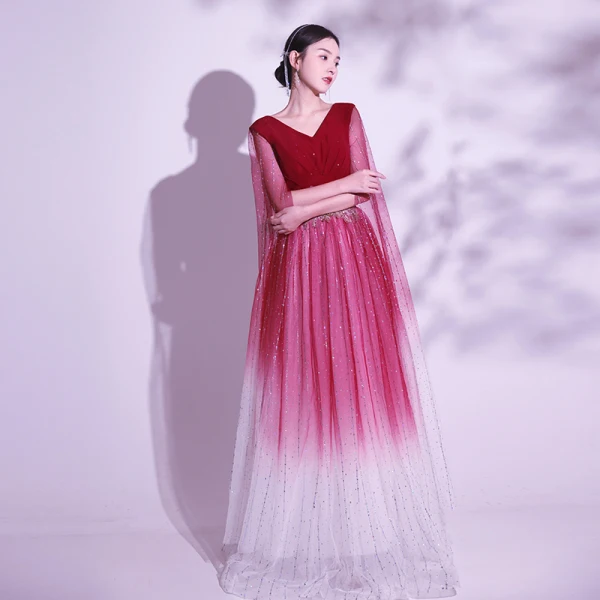 Vintage / Retro Burgundy Glitter Sequins Prom Dresses 2024 A-Line / Princess V-Neck 1/2 Sleeves Backless Floor-Length / Long Prom Formal Dresses