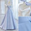 Elegant Sky Blue Pearl Prom Dresses Prom Dresses 2023 A-Line / Princess Square Neckline Puffy Short Sleeve Bow Backless Floor-Length / Long Prom Formal Dresses