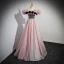 Lovely Blushing Pink Glitter Prom Dresses 2023 A-Line / Princess Off-The-Shoulder Bow Short Sleeve Backless Floor-Length / Long Formal Dresses