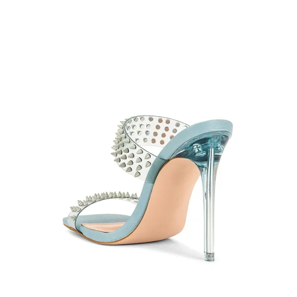 Sexy Transparent Pool Blue Rivet Evening Party Womens Sandals 2022 11 cm Stiletto Heels Open / Peep Toe High Heels