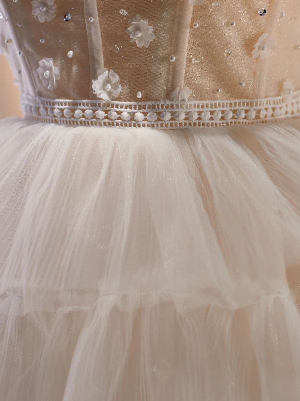 Sexy Ivoire Perlage Perle Paillettes Appliques Robe De Fête 2023 Princesse Bustier Sans Manches Dos Nu Soirée Courte Robe De Fete