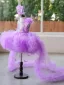Chic / Beautiful Lavender Sequins Butterfly Appliques Birthday Flower Girl Dresses 2024 Ball Gown Scoop Neck Sleeveless Backless Short Tulle