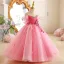 Chic / Beautiful Blushing Pink Butterfly Appliques Birthday Flower Girl Dresses 2025 Ball Gown Scoop Neck Short Sleeve Backless Floor-Length / Long